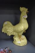 An attractive large early to mid 20th-century Chinese yellow-glazed ceramic Cockerel/Rooster