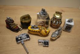 A selection of 20th-century novelty table lighters, to include two Dutch clog shoe forms; a Miami