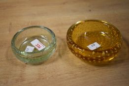 Thought to be two 20th-century Whitefriars glass controlled bubble glass bowls, featuring a light