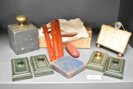 A quantity of late 19th-century desk accessories, to include a small brass perpetual desk