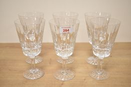 Six 20th-century thought to be Waterford Crystal Lismore-style Liqueur glasses, featuring a clear