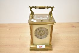 A late 19th-century French gilt brass and 5 glass repeating carriage clock, featuring an Anglaise-