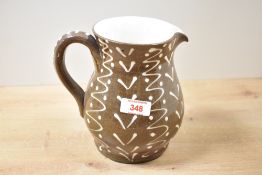Thought to be late 20th-century Schofield studio pottery jug from Wetheriggs Pottery of Penrith,