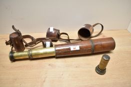 An early 20th-century British WWI-period brass and leather two-draw signalling telescope, Mark IV,