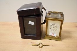 A fine late 19th-century French gilded brass Corniche-style cased carriage clock, of Arabic hours