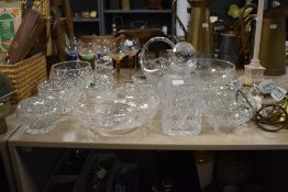 A selection of mixed crystal and glass wares, to include decanter, bowls, rose bowls, vase and