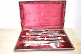 A fine Victorian antler-handled silver-plated meat and game carving set, comprising various