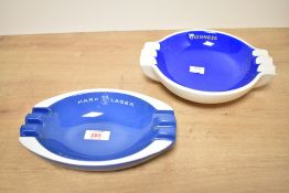 Two mid to late 20th-century ceramic advertising ash trays, to feature a Guinness example by