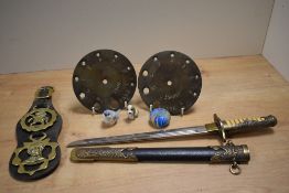 A quantity of 20th-century sundry wares, to feature a reproduction Japanese WW2 sheathed dagger; two