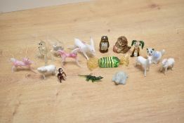 A quantity of miniature 20th-century glass and ceramic animal figurines, to include three