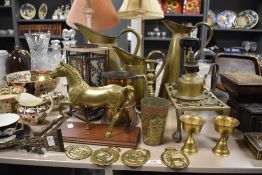 A large selection of 20th century brass and metal ware to include an east Asian jewelled