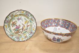Thought to be a 20th-century Chinese Famille Rose porcelain bowl, featuring a hand-painted figural
