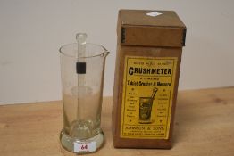 A late 19th to early 20th-century Johnson and Sons glass 'Scales Brand' Crushmeter, a pharmaceutical
