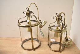 Two late 20th-century French-style gilded brass hall lanterns, by Endon Lighting, featuring