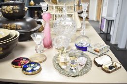 A group of mixedd glass wares and sundry items, to include a Wedgwood style glass cat figure, pair