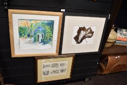 A selection of 20th-century framed prints, to feature a Leaf art after Omid Asadi; a colourful