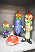 A selection of early to mid 20th-century Murano glass clown figurines, of differing shapes, sizes