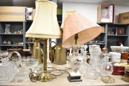 A pair of decorative Neo Classical style column table lamps with silvered and gilt embellishment,