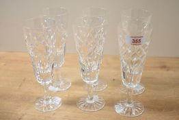 Thought to be set of six Cumbria Crystal champagne flutes, featuring diamond and wedge cuts and a