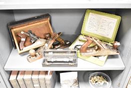 A selection of early to mid 20th-century hand tools, to include three Stanley Bailey woodworking