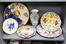 A quantity of 20th-century Maxcera Talavera-style hand-painted plates, to include three yellow