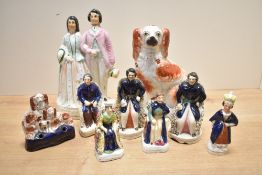 A group of nine 19th century Staffordshire Pottery figures, including several Prince Albert figures,