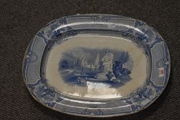 A Victorian blue and white transfer printed ironstone meat plate or ashette, of rounded and dished