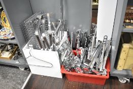 A large quantity of modern metal wall hanging clothes rails, racks and fittings, (2 boxes full),