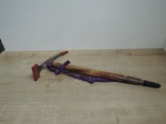 Italian Chouinard Zero Ice Axe, wooden shafted with leather sheaths present, length 53cm