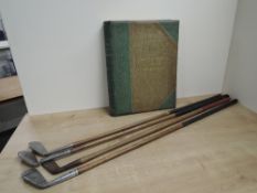 Vintage Hickory Shafted Golf Clubs and Sporting Volume, Ernest Whitcombe 1890-1971 endorsed 6 Mashie