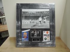 Geoff Hurst 1996 World Cup Montage bearing signature to print showing Geoff scoring his final goal