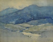 M.T Wysemoi? (19th/20th Century) Watercolour, a mountainous river landscape in cool tones, signed