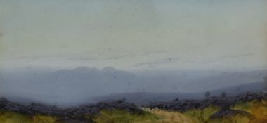 A 20th Century Watercolour, depicting a footpath lined with heather through a mountainous landscape,