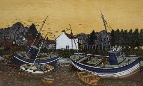 After G Gillick (20th Century) Screen print 'White House at Brancaster', a vibrant landscape with