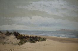 William Langley (British 1880-1920) Oil on canvas, a costal scene with seagulls, signed lower