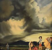 Eric Scott (British 1945 - 2005) Surrealist oil on canvas 'Question', depicting figures from