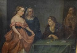 An 18th/19th Century oil on canvas, depicting a partially exposed young woman being presented to a