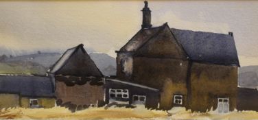 A 20th Century watercolour of farm buildings, unsigned or attributed, within card mount and thin