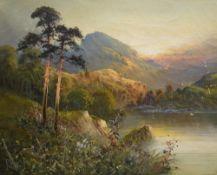 Frank Hider (British 1861 - 1933) Oil on canvas 'Summer in the Highlands', sunset over a mountainous