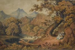Francis Oliver Finch (British 1802-1862) Watercolour 'Arcadia', an idyllic river scene featuring
