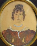A collection of four 19th Century portrait miniatures, comprising of three watercolours depicting