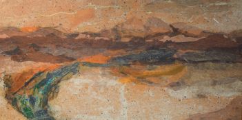 A Contemporary mixed media composition, a textured mountainous landscape, unsigned or attributed,