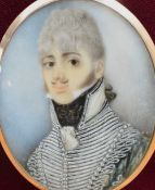 A collection of 4 portrait miniatures with locks of hair verso, each a gentleman in period attire, a