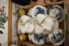 A Royal Wessex 'Camellia' part tea service (18), a Delft Blaun hand decorated part tea/coffee