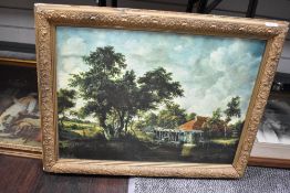 A 20th-century framed reproduction of a Watermill scene after Dutch Landscape painter Meindert