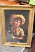 After Tovine (Italian 20th century) colour print 'Country Boy' within a leaf moulded gilt frame,