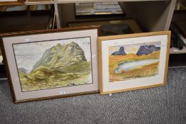 WITHDRAWN Helen Jones Suilvan (British 20th Century) Watercolour, a loose mountainous landscape,