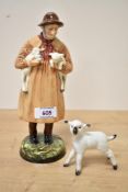 A Royal Doulton bone china figure 'Lambing Time' HN 1890 sold together with a Beswick Pottery Lamb