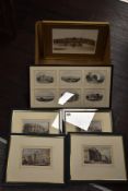 Six assorted framed etchings.