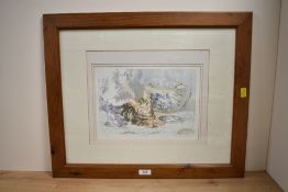 A limited edition 4/850 watercolour print of a tabby cat entitled 'Wistful' after Gillian Carolan